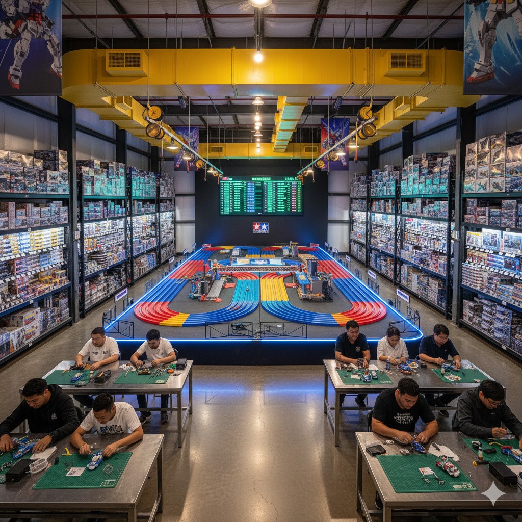 Mini-4WD race arena with live leaderboard