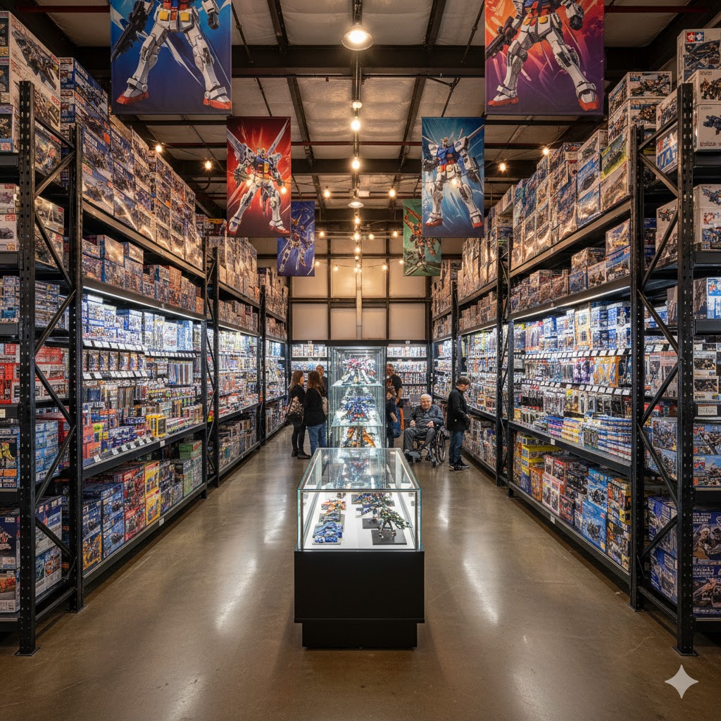 Retail aisle stocked with Gunpla and model kits